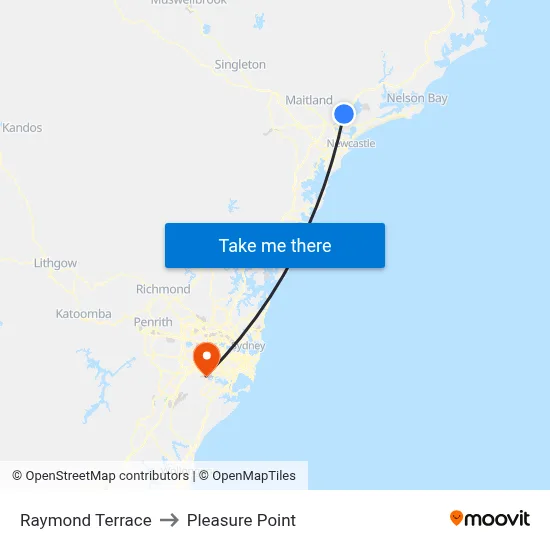 Raymond Terrace to Pleasure Point map
