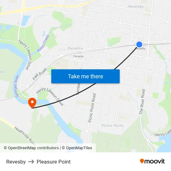 Revesby to Pleasure Point map