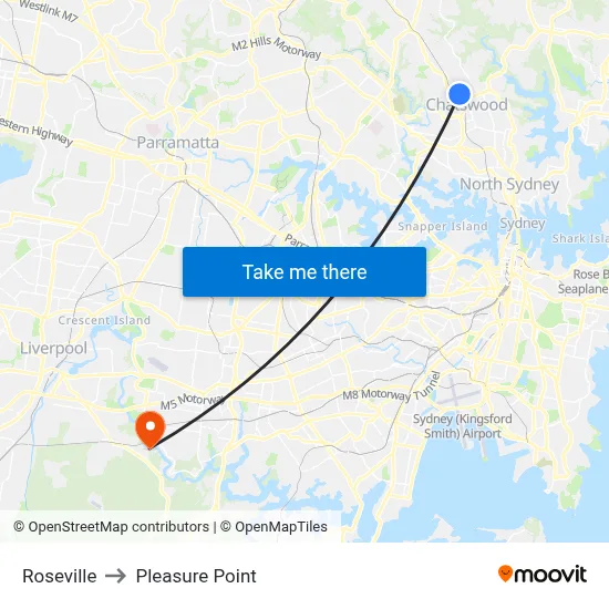 Roseville to Pleasure Point map