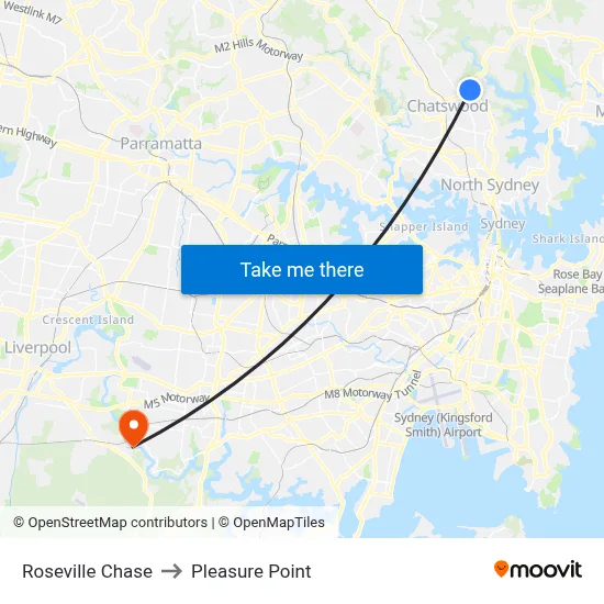 Roseville Chase to Pleasure Point map