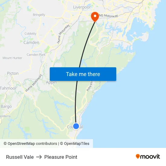 Russell Vale to Pleasure Point map