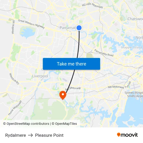 Rydalmere to Pleasure Point map