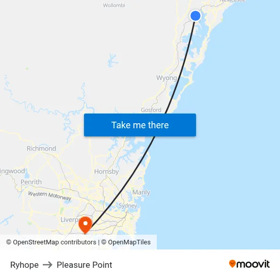 Ryhope to Pleasure Point map