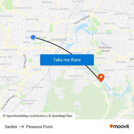 Sadleir to Pleasure Point map