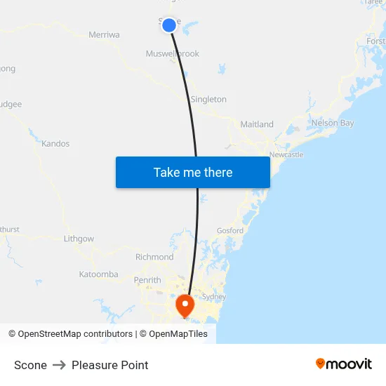 Scone to Pleasure Point map