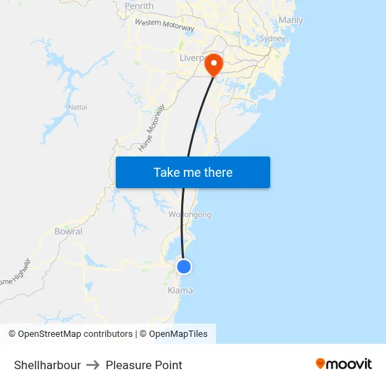 Shellharbour to Pleasure Point map