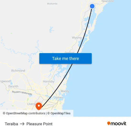 Teralba to Pleasure Point map