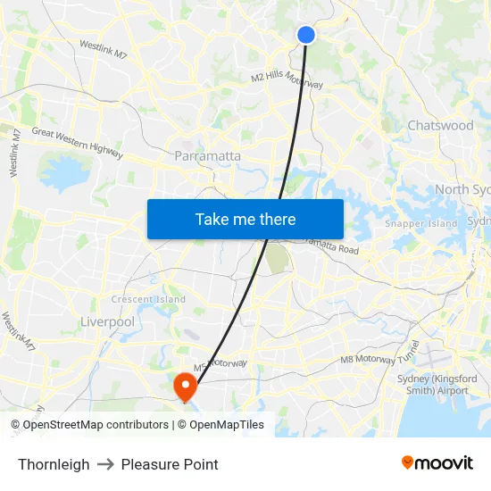 Thornleigh to Pleasure Point map