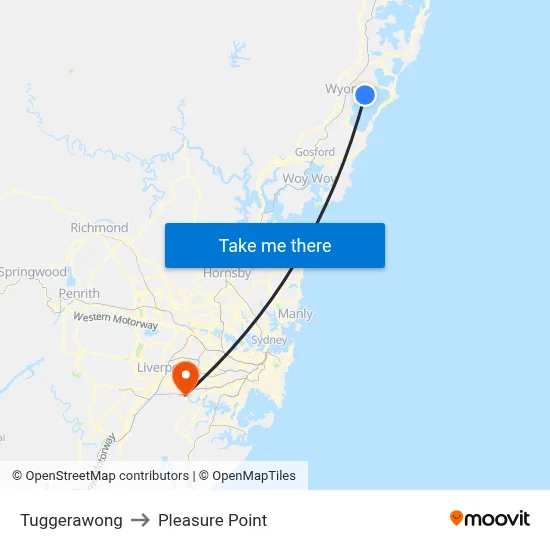 Tuggerawong to Pleasure Point map