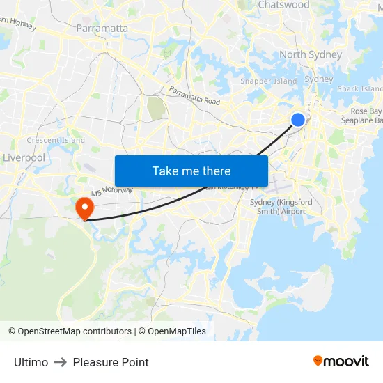 Ultimo to Pleasure Point map