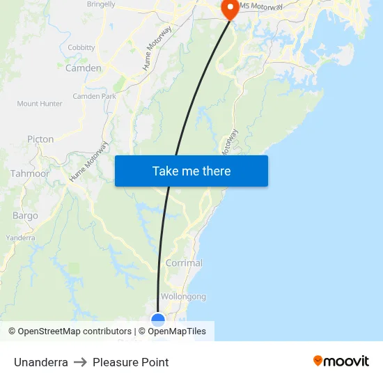 Unanderra to Pleasure Point map