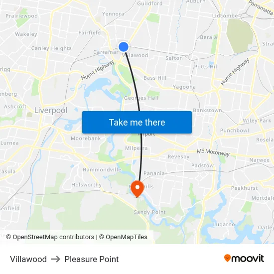 Villawood to Pleasure Point map