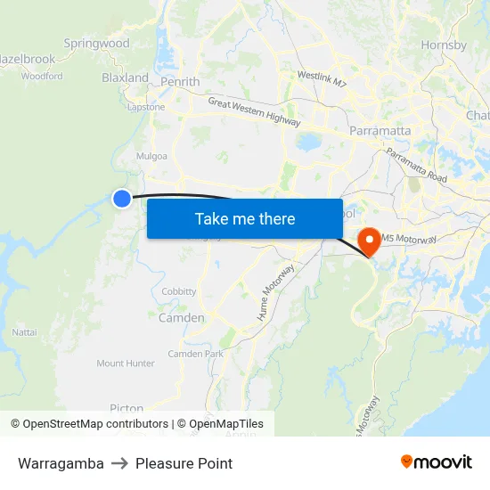 Warragamba to Pleasure Point map