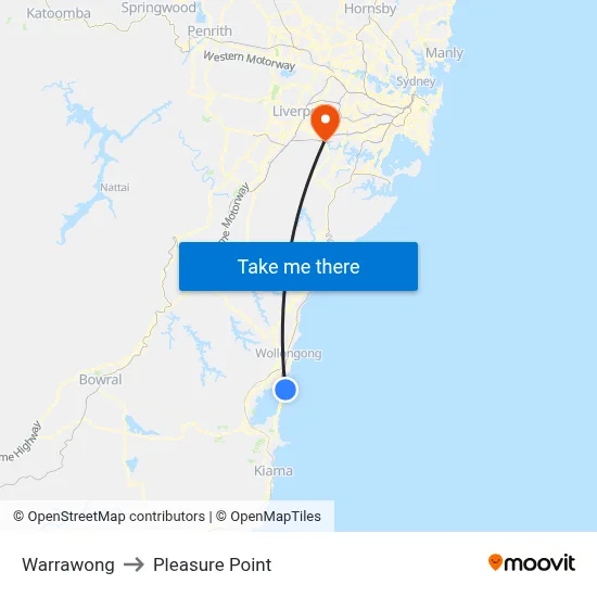 Warrawong to Pleasure Point map