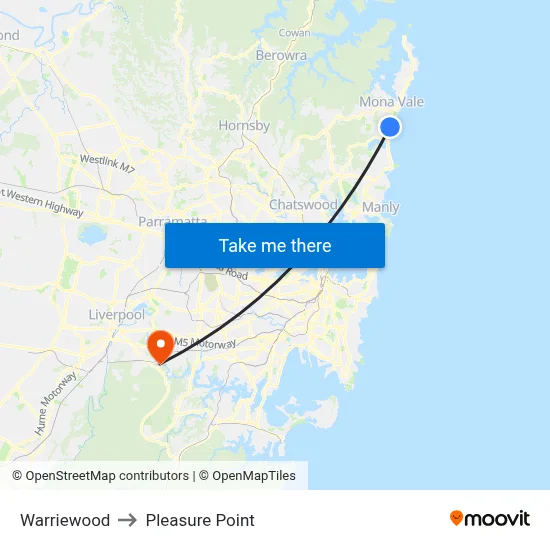 Warriewood to Pleasure Point map