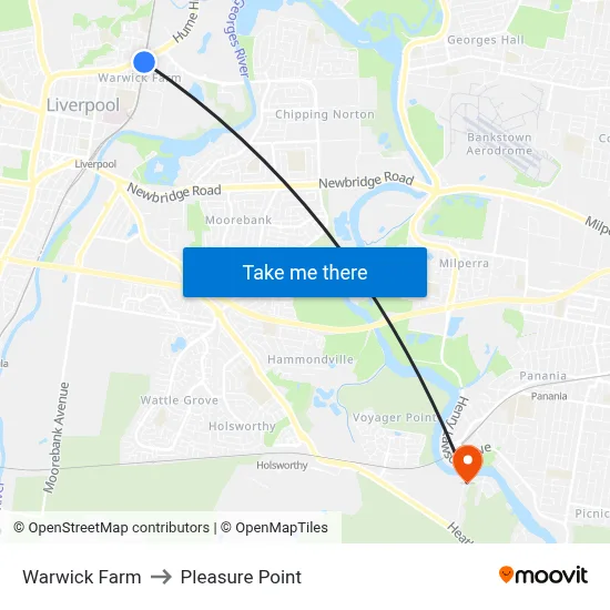 Warwick Farm to Pleasure Point map