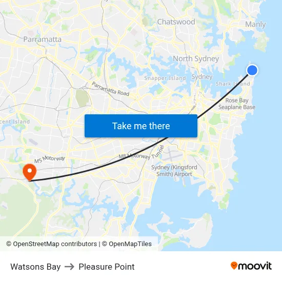 Watsons Bay to Pleasure Point map