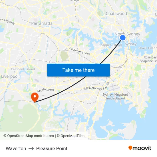 Waverton to Pleasure Point map
