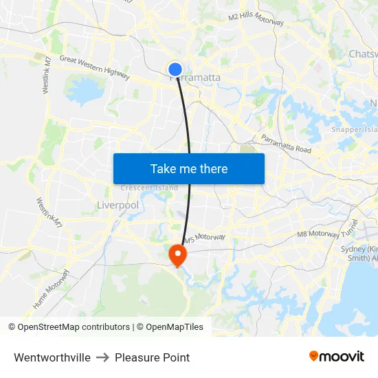 Wentworthville to Pleasure Point map