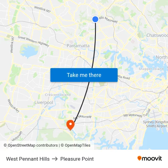West Pennant Hills to Pleasure Point map