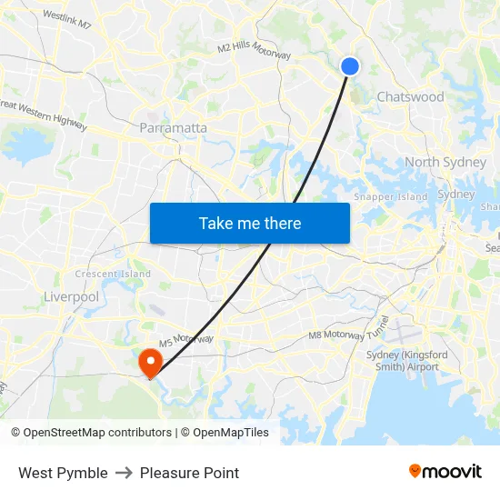West Pymble to Pleasure Point map
