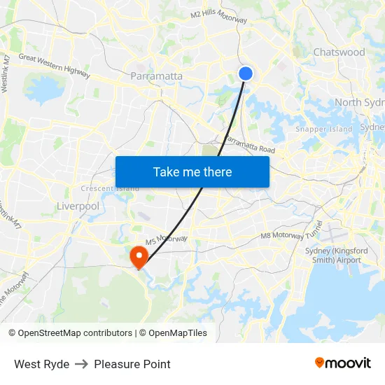 West Ryde to Pleasure Point map