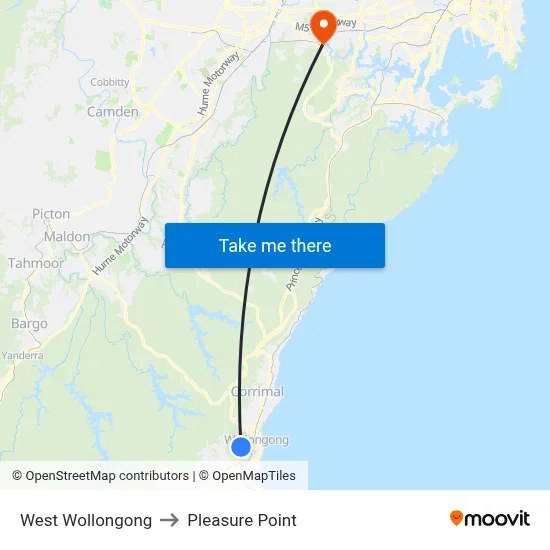 West Wollongong to Pleasure Point map