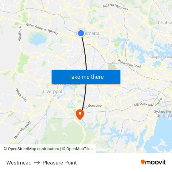 Westmead to Pleasure Point map