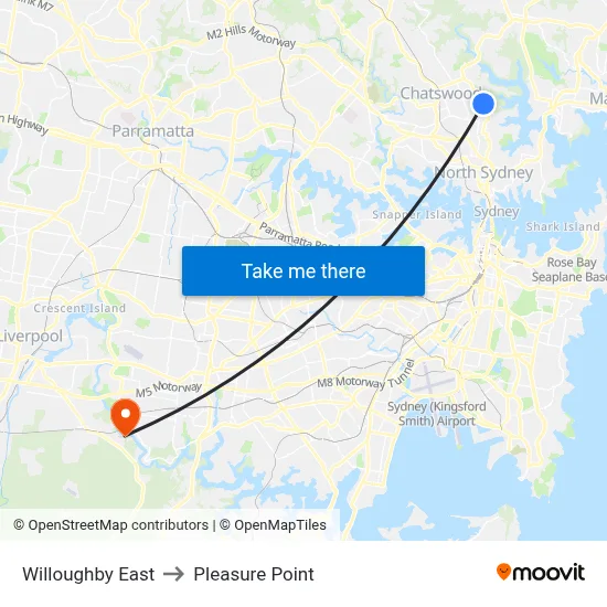 Willoughby East to Pleasure Point map