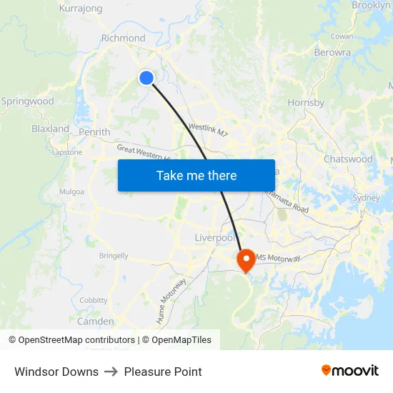 Windsor Downs to Pleasure Point map