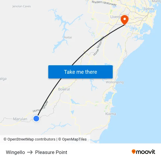 Wingello to Pleasure Point map