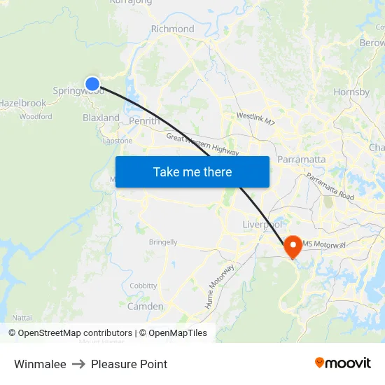 Winmalee to Pleasure Point map