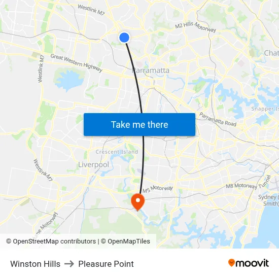 Winston Hills to Pleasure Point map