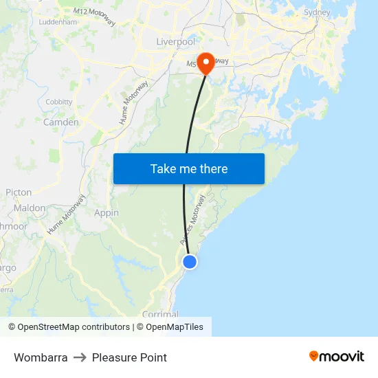 Wombarra to Pleasure Point map