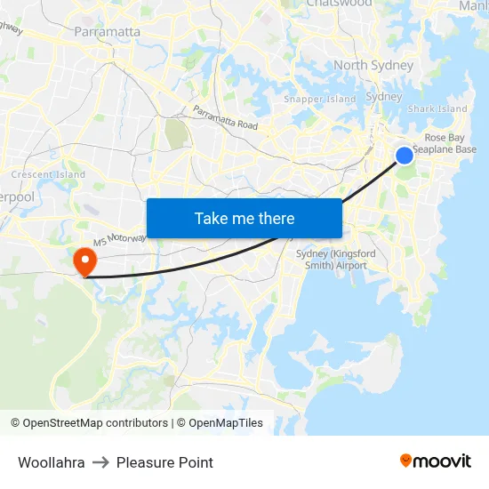 Woollahra to Pleasure Point map
