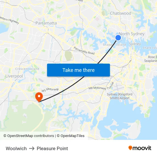Woolwich to Pleasure Point map