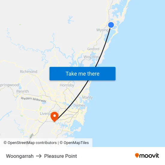 Woongarrah to Pleasure Point map