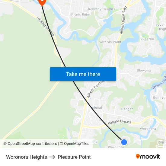 Woronora Heights to Pleasure Point map