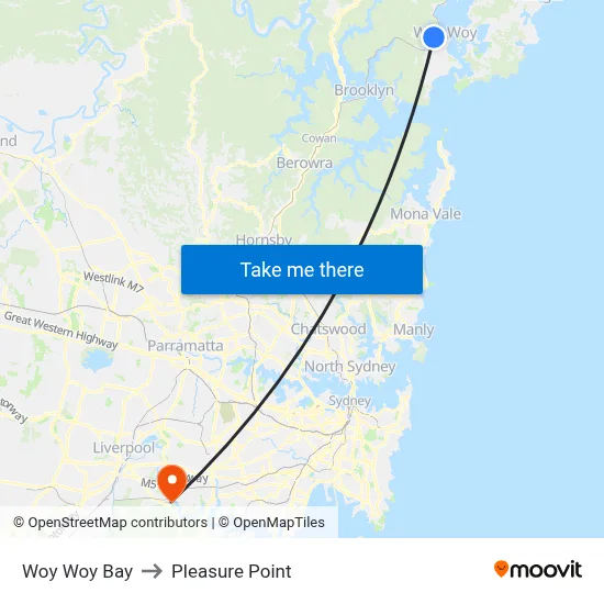 Woy Woy Bay to Pleasure Point map