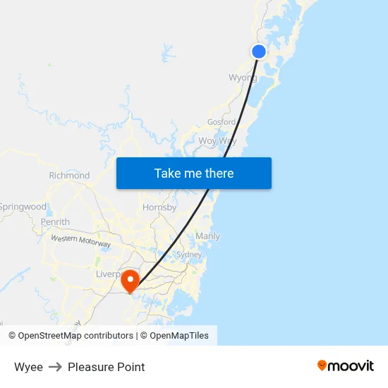 Wyee to Pleasure Point map