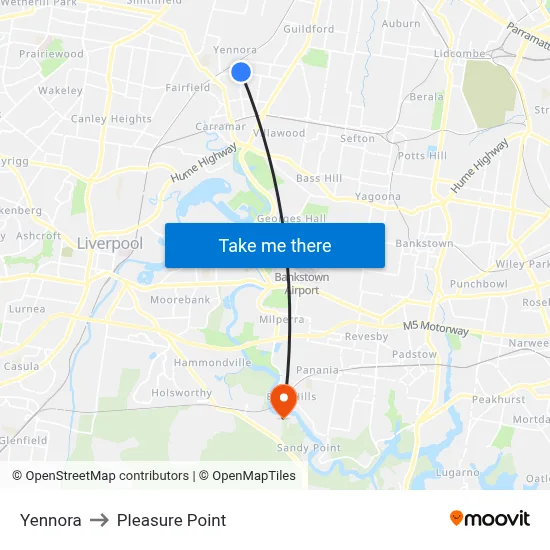 Yennora to Pleasure Point map