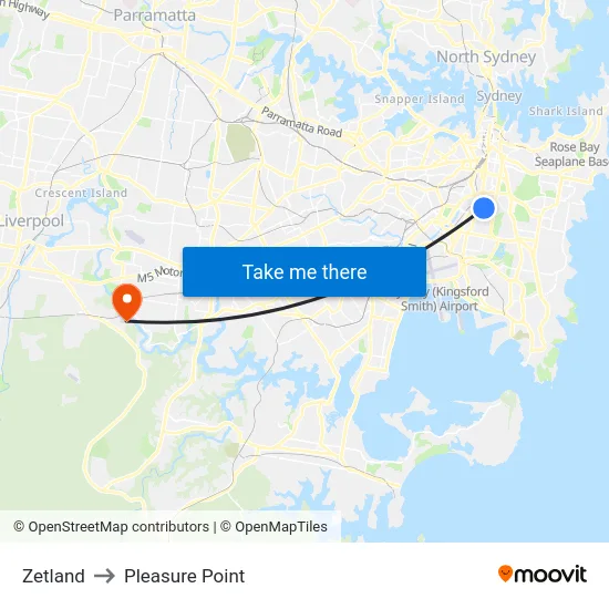 Zetland to Pleasure Point map