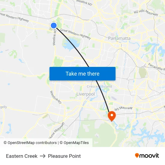 Eastern Creek to Pleasure Point map