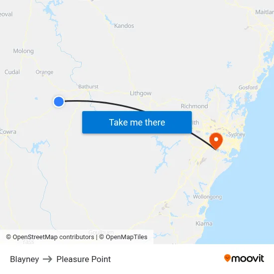 Blayney to Pleasure Point map