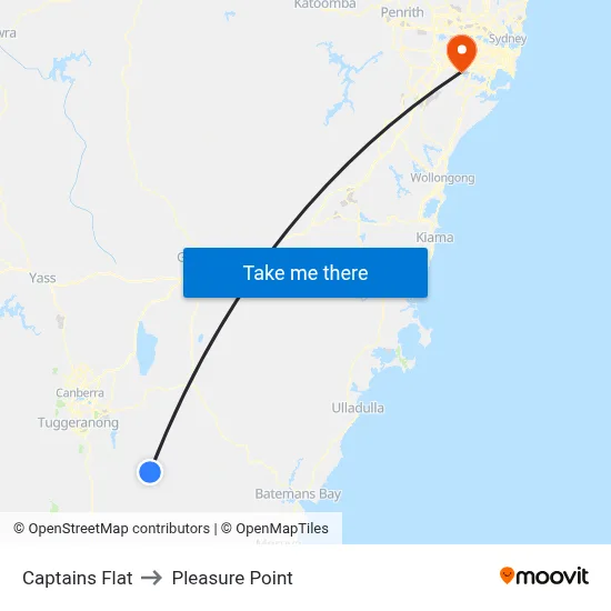 Captains Flat to Pleasure Point map