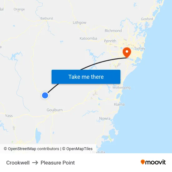 Crookwell to Pleasure Point map