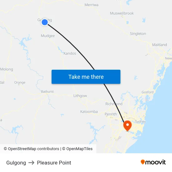 Gulgong to Pleasure Point map