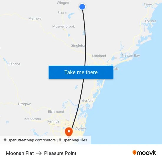 Moonan Flat to Pleasure Point map