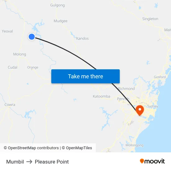 Mumbil to Pleasure Point map