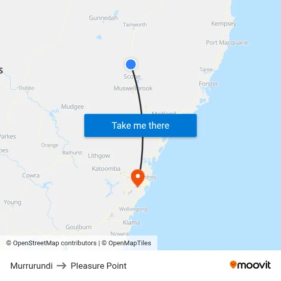 Murrurundi to Pleasure Point map